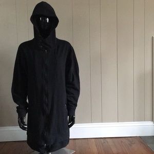 Black Double Zipper Extra Long Hoodie